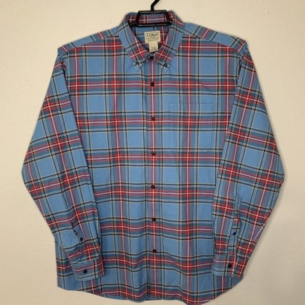 LL Bean‎ Traditional Fit Mens Large Blue Plaid Long Sleeve Button Up Shirt